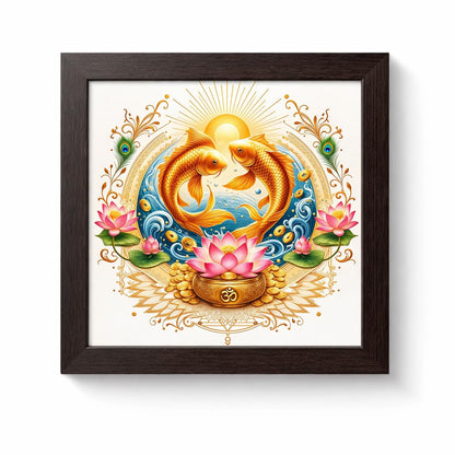 Pair Fish Koi Moi Golden Vastu Money Prosperity Fengshui Lotus Sacred Harmony Framed Poster Artwork Decor Painting