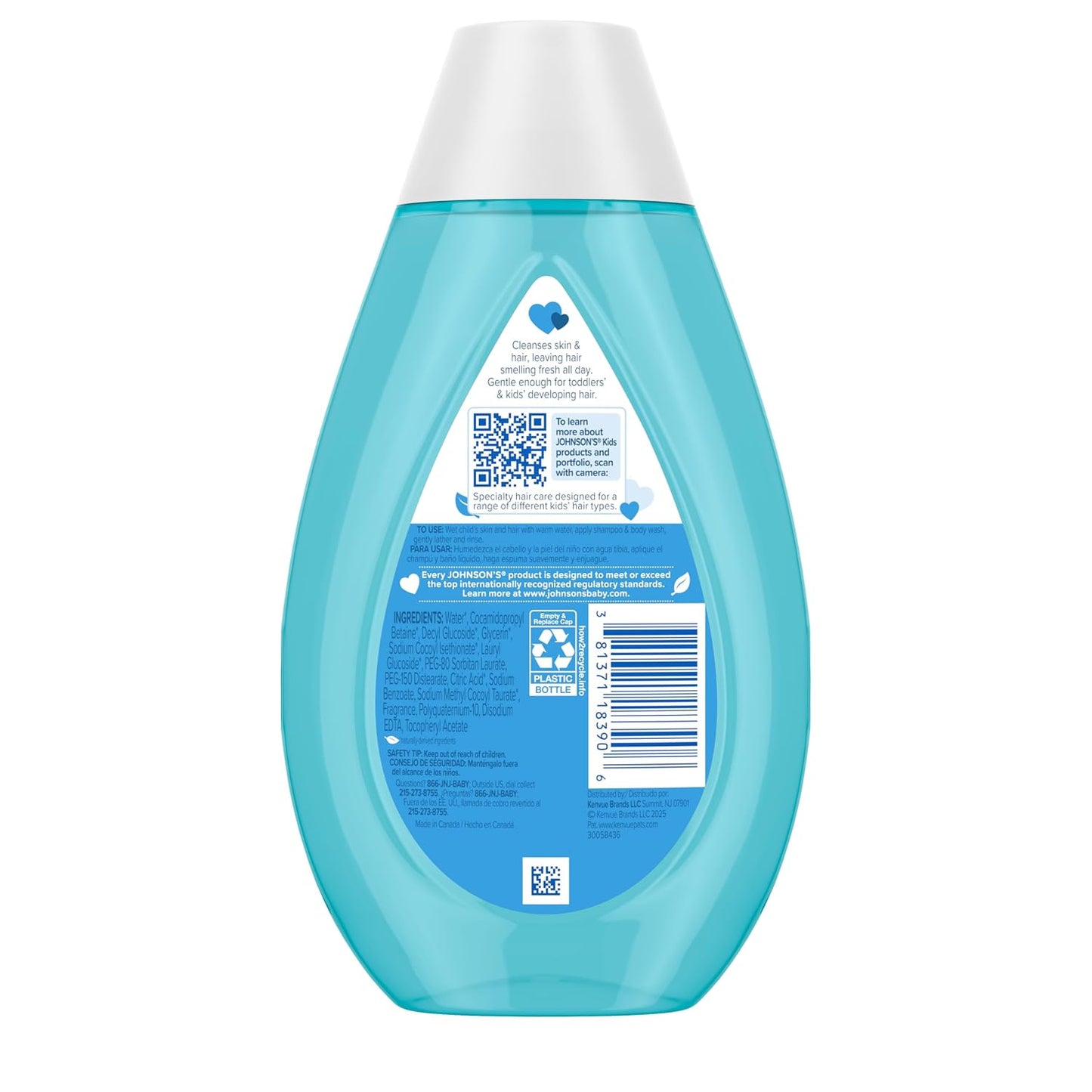 Johnsons Clean & Fresh Tear-Free Childrens Shampoo & Body Wash, Paraben-, Sulfate- & Dye-Free Formula is Hypoallergenic & Gentle on Toddlers Sensitive Skin, FreshBoost Fragrance, 13.6 fl. oz