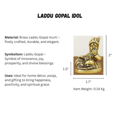 100% Pure Brass Laddu Gopal Idol for Home Dcor, Puja, and Spiritual Gifting | Ideal for Living Room, Temple, or Personal Altar