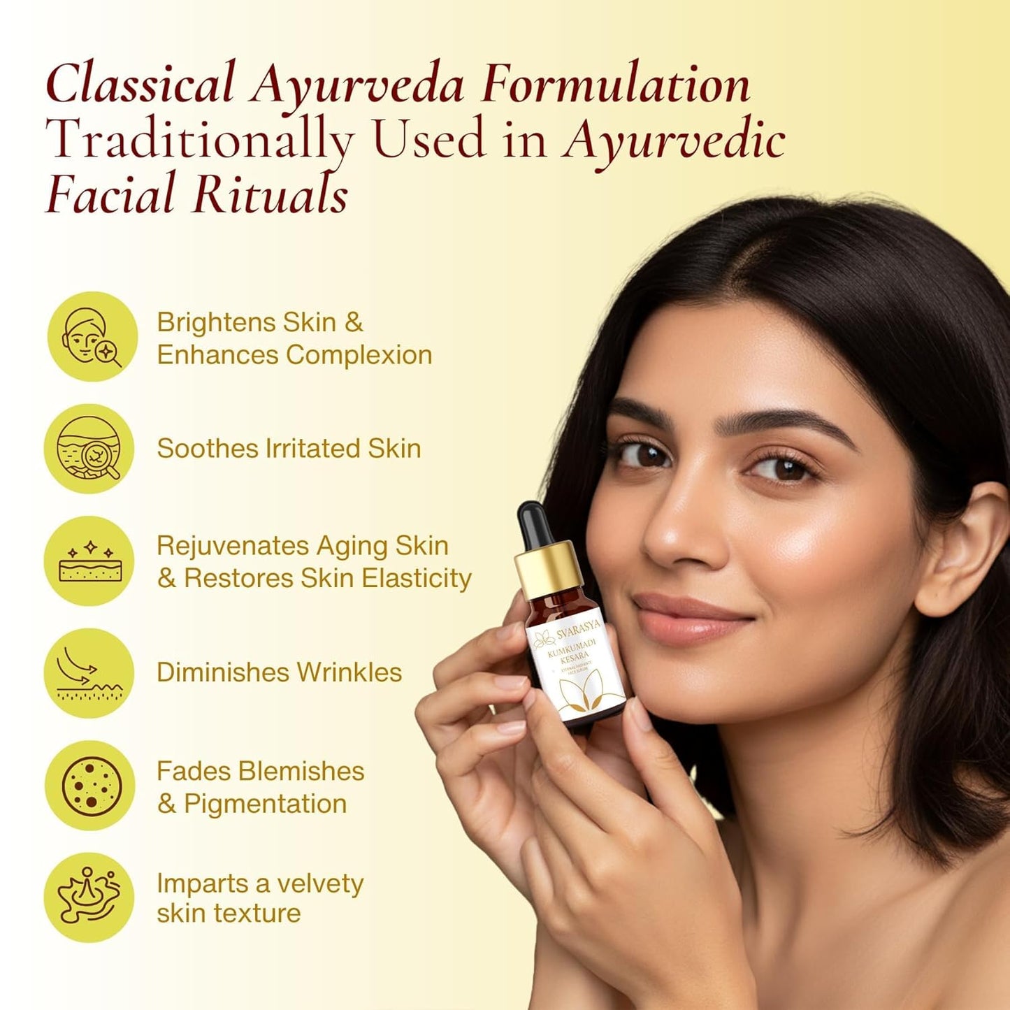 Svarasya Kumkumadi Tailam Face Oil - 12ml Ayurvedic Kumkumadi Oil with Saffron & Sandalwood - Helps Reduce Signs of Aging | For Radiant Skin | For Men & Women | All Skin Types
