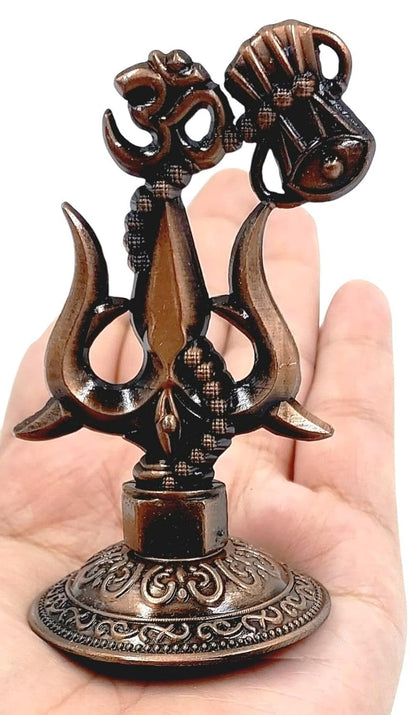 SriMaa Ventures Sacred Lord Shiva Metal Trishul with Damru Om Symbol with Double Sided Tape, for car Dashboard