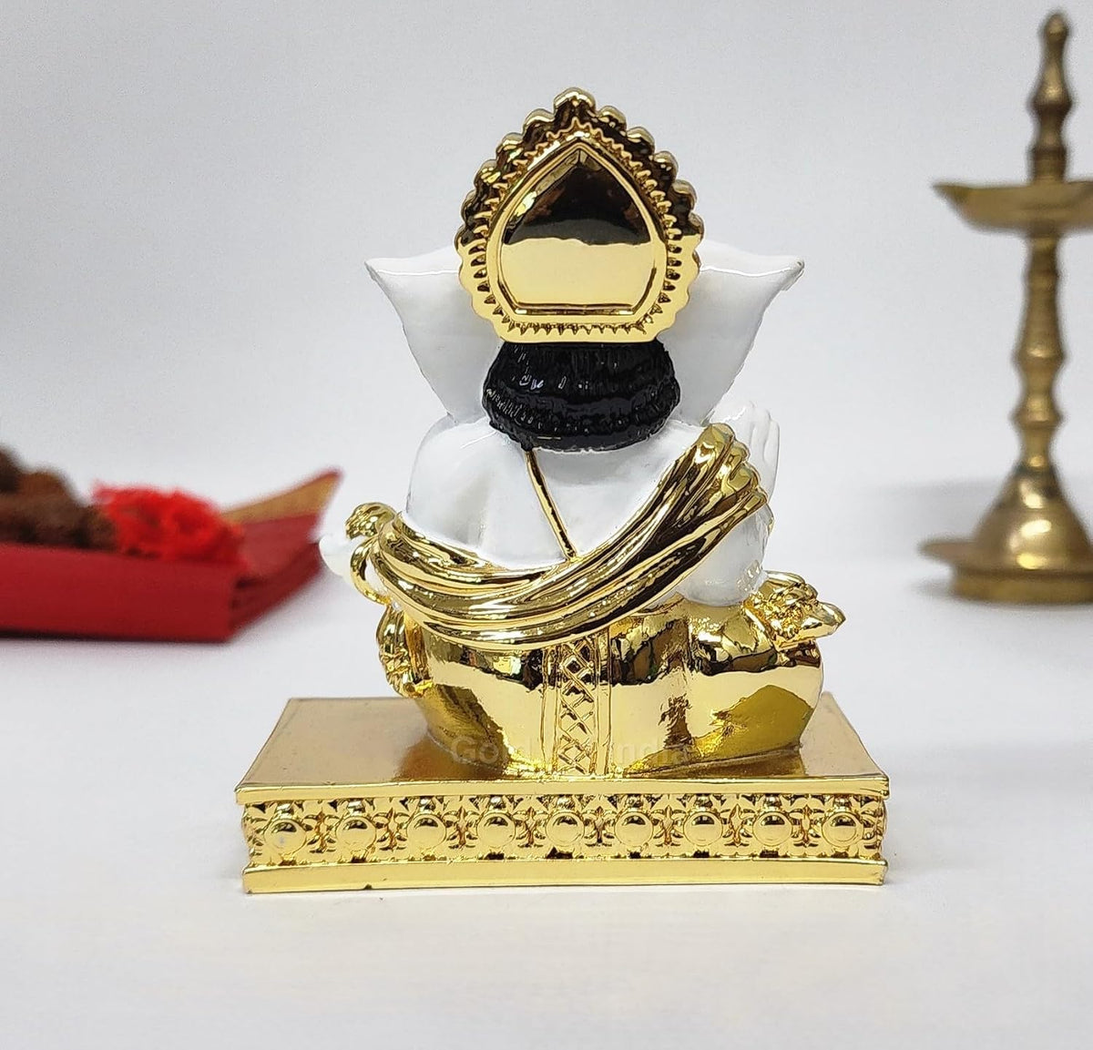 Gold Art India Gold Plated White Gaddi Ganesh Idol for Home Decor Ganesha Murti Ganpati Idol for Office Desk Puja Lord Ganesh Statue for Gifting Ganpati Idol for Mandir Pooja Room Figurine