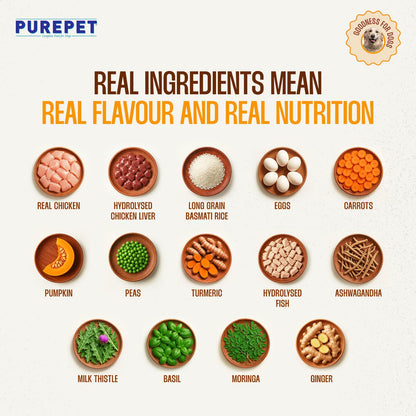 Purepet Fresh Dog Food Chicken Biryani, for Adult & Puppy, 300gm | High Protein, 65% Real Chicken, 35% Veggies & Rice | No Preservatives | Ready to Serve | All Breeds | One Pack One Meal