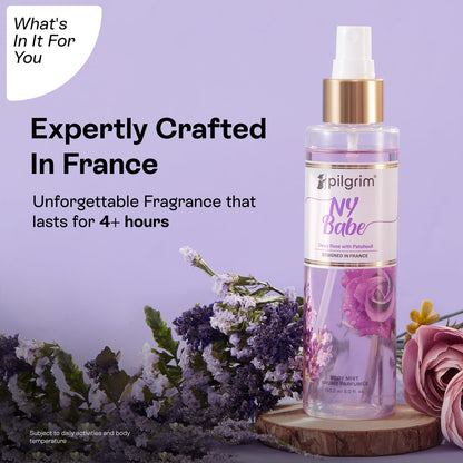 Pilgrim NY Babe Body Mist Cream (Rose With Patchouli) | Long-Lasting Fragrance for Women | Dewy Rose & Bold Patchouli | Designed in France | 150 ml