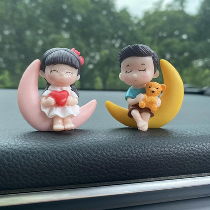 ascension Sweety Moon Couple Miniature Figurine Showpiece Gift for Your Love Romantic Valentine Day Gift for Girlfriend, Boyfriend Cute Baby Dolls Couple Showpiece Valentines Gift Items