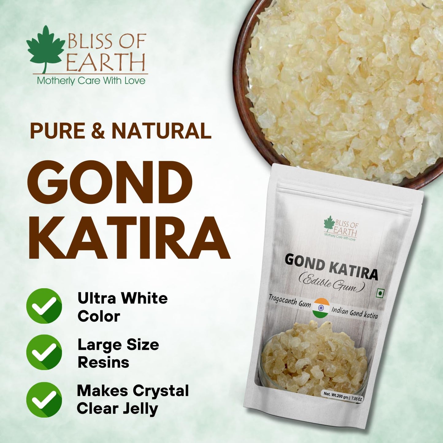 Bliss of Earth Gond Katira Pure Organic Edible Gum Tragacanth Gum Gond for Laddu Making & Sweets (200Gm)