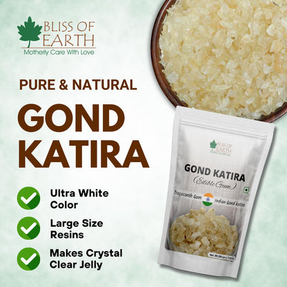 Bliss of Earth Gond Katira Pure Organic Edible Gum Tragacanth Gum Gond for Laddu Making & Sweets (200Gm)