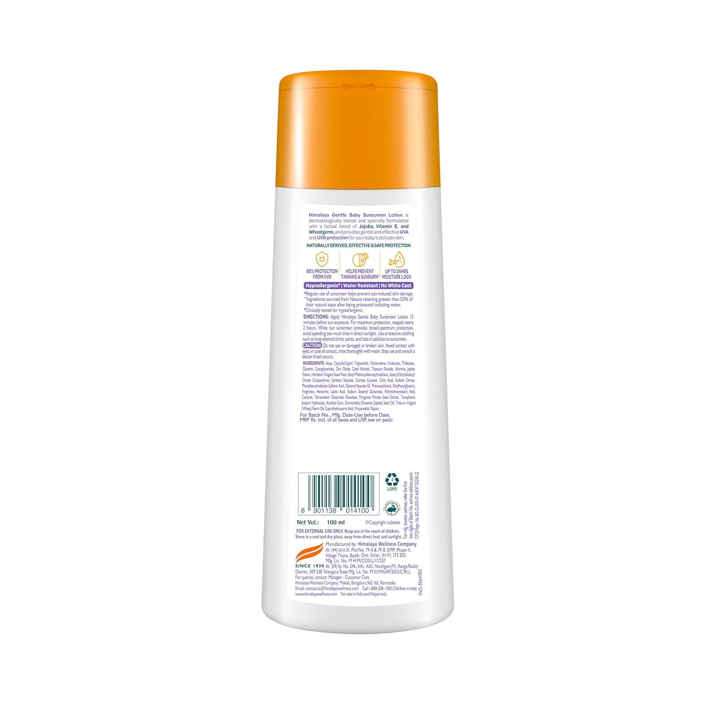 Himalaya Gentle Baby Sunscreen Lotion 100ml | SPF 50 PA++++ | UVA & UVB Broad Spectrum Protection For All Skin Types | With Jojoba Oil & Vitamin E | Non-Greasy, No White Cast|