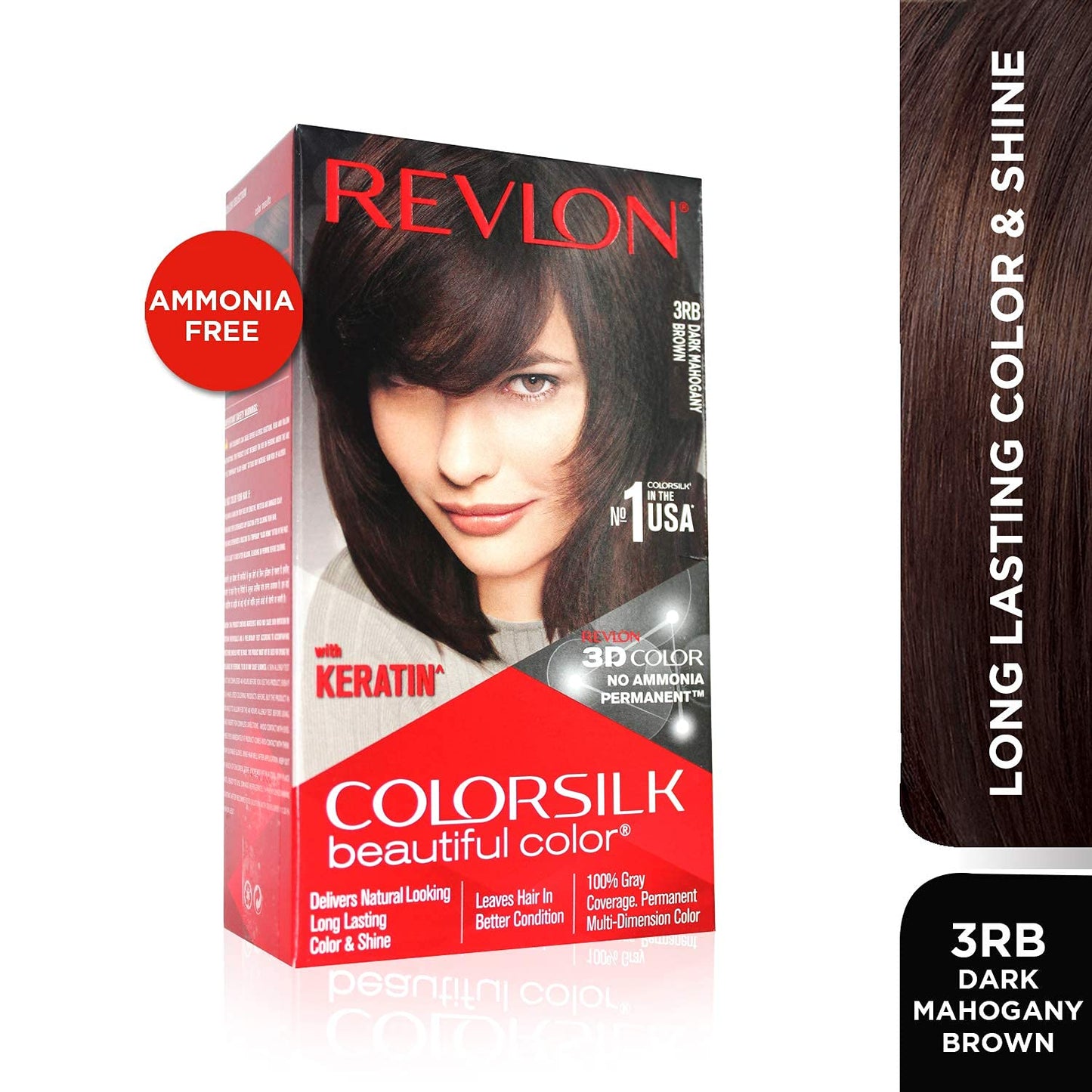 Revlon Colorsilk Beautiful Color, Permanent Hair Color with Keratin, 40ml + 40ml + 11.8ml - Dark Mahogany Brown 3Rb (Pack of 1)