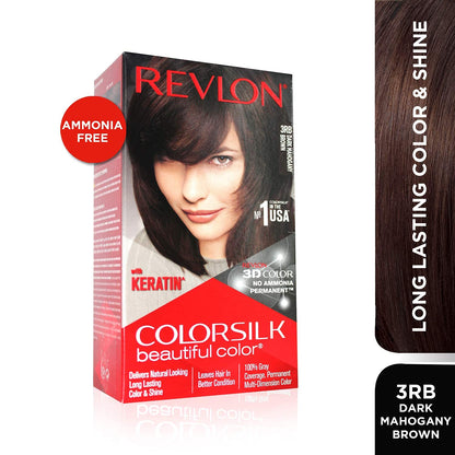 Revlon Colorsilk Beautiful Color, Permanent Hair Color with Keratin, 40ml + 40ml + 11.8ml - Dark Mahogany Brown 3Rb (Pack of 1)