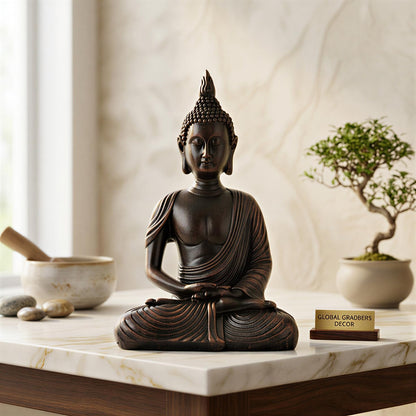 New Sitting Meditating Buddha Statue showpiece Idol Home Decor Items for Living Room and Gifts (Antique Copper)