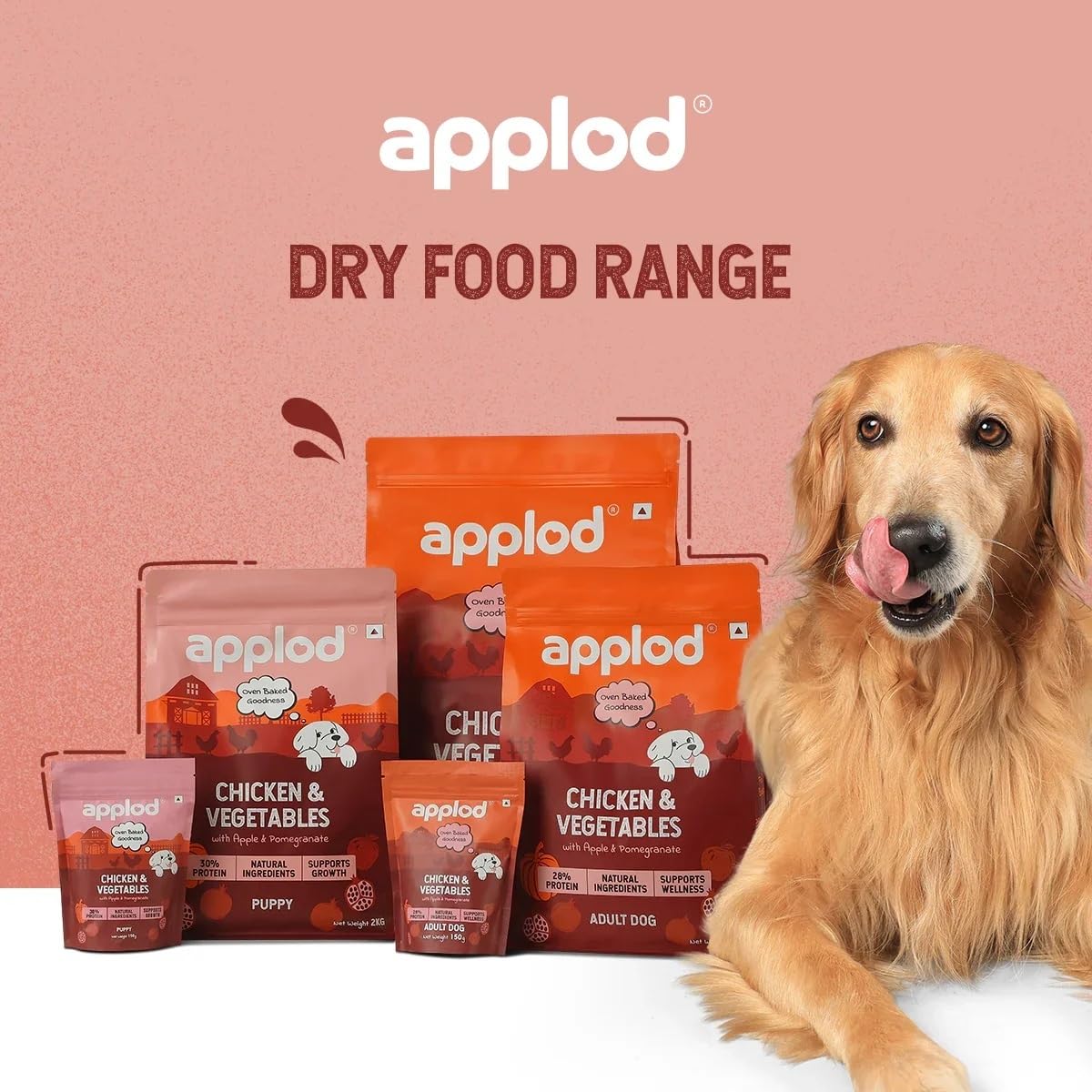Applod Chicken & Vegetables with Apple & Pomegranate Adult Dry Dog Food | Oven-Baked Complete Nutrition for Skin & Coat Health | Vet-Reviewed Formula | 150g