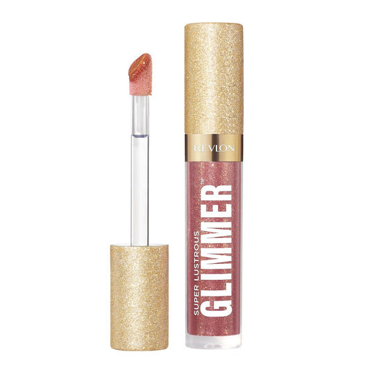 REVLON Super Lustrous Glimmer Gloss, Non-Sticky Lip Gloss, High-Shine Finish, Plant-Based Glitter, 005 Glazed Almond, 3.8 ml