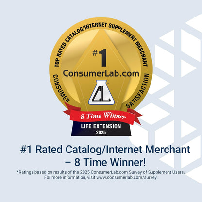 Gold award badge with ConsumerLab.com logo and text on a light blue background