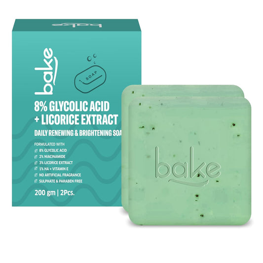 BAKE 8% Glycolic Acid Scrub Treatment Soap (200 Gms Pack of 2) with 3% Niacinamide | For Pigmentation, Exfoliation, Tan Removal, Brightens Underarms | For Women & Men | 100g x 2 (Pack of 2)