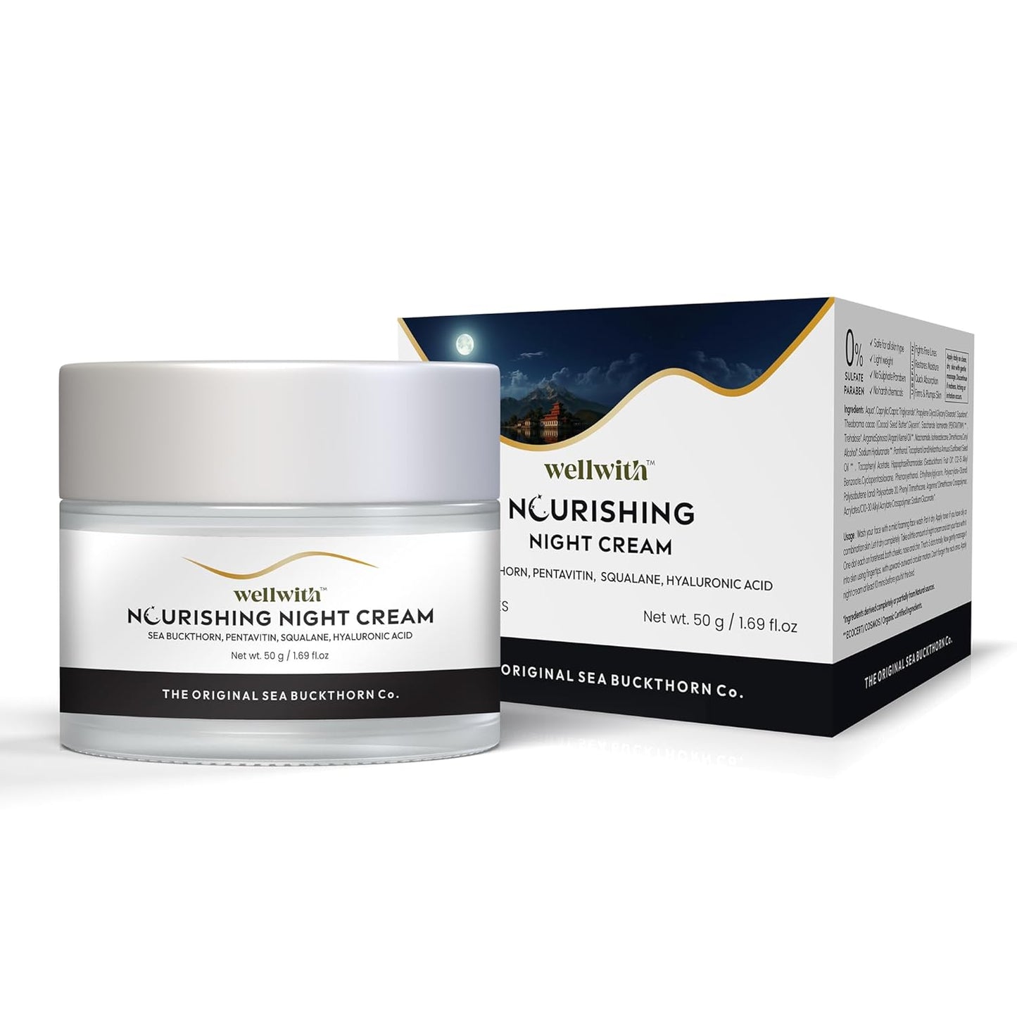 Wellwith by Ayuzera Nourishing Night Cream with SPSH with Hyluronic Acid and Sea Buckthorn Berry (50ml, Pack of 1)