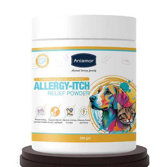 Aniamor Allergy- Itch Powder for Dogs and Cats | Omega 3 for Dogs | Helps Itching, Dry Skin, Hot Spots & Healthy Coat| Dog Supplement | All Life Stage |200gm Jar