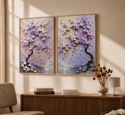 2 Piece Framed Wall Art Set, 3D Textured Floral Botanical Painting, Modern Abstract Flower Wall Decor for Living Room, Bedroom, Dining Room & Office, Brown Frame, 13 x 19 Inch, Ready to Hang, Housewarming Gift