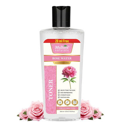 Multani Naturals Rose Water Face Toner 270 ml | For Oily, Acne Prone, Dry Skin | Pore Tightening & Glowing Skin | Fades Blemishes, Brightens & Smoothens | For Women & Men
