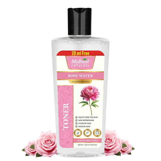 Multani Naturals Rose Water Face Toner 270 ml | For Oily, Acne Prone, Dry Skin | Pore Tightening & Glowing Skin | Fades Blemishes, Brightens & Smoothens | For Women & Men