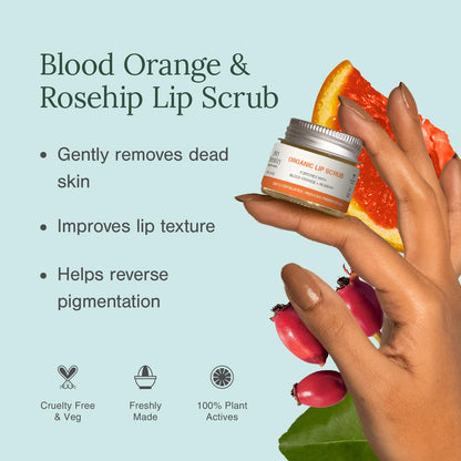 Juicy Chemistry Organic Lip Scrub with Blood Orange & Rosehip, 10 g | 100% Natural Exfoliating Lip Care | Brightens & Evens Lip Tone | Reduces Pigmentation | Dermatologically Tested | Certified Organic & Cruelty-Free