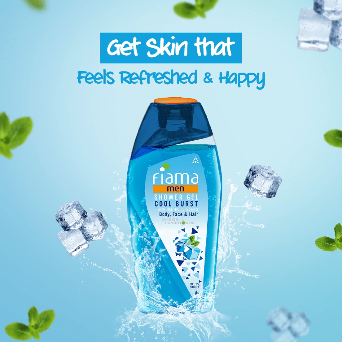 Fiama Men Body Wash Shower Gel Cool Burst, 250ml, Body Wash for Men, feel 3° cooler, with Skin Conditioners for Cool & Refreshed Skin, Mens Moisturizing Bodywash