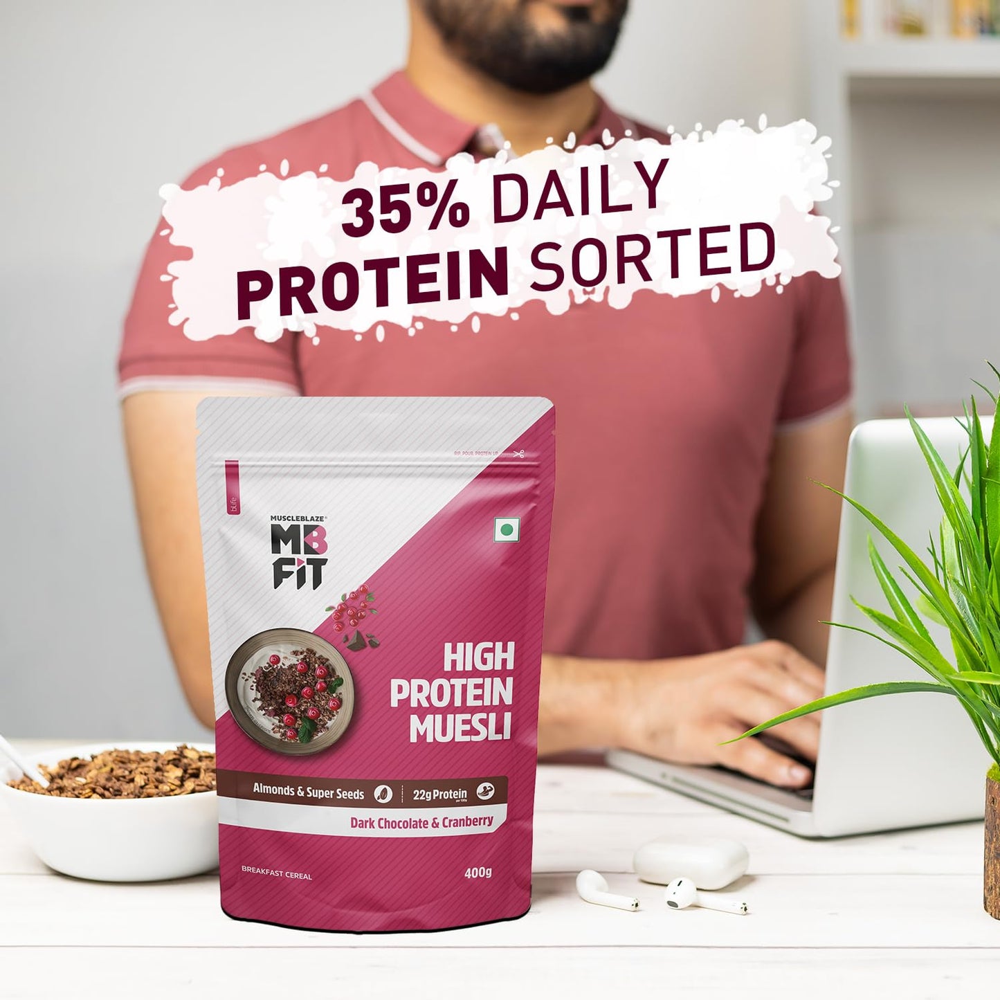 MuscleBlaze Fit High Protein Muesli ,400g | 22g Protein | With Raisins, Almonds & Super Seeds, High Protein Breakfast Cereals