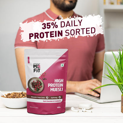MuscleBlaze Fit High Protein Muesli ,400g | 22g Protein | With Raisins, Almonds & Super Seeds, High Protein Breakfast Cereals