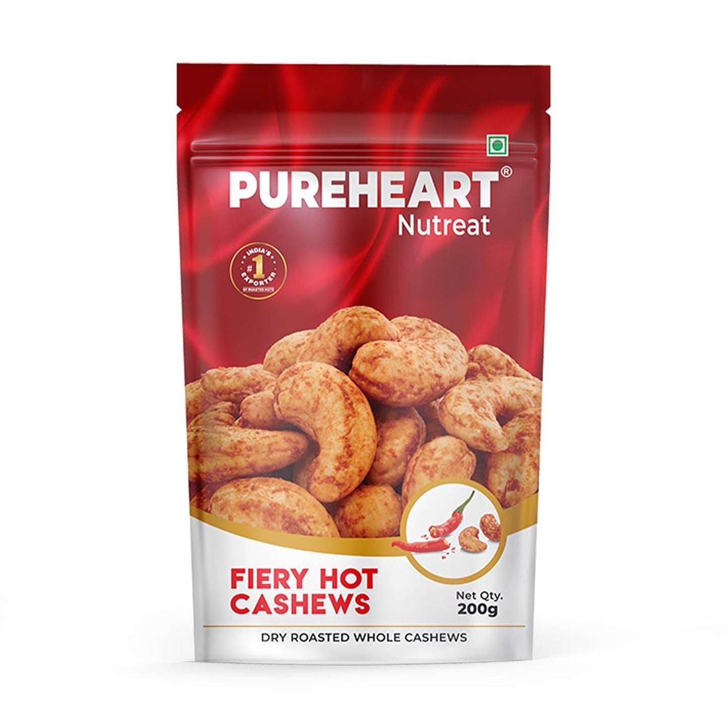 Pureheart Nutreat Fiery Hot Cashews, Premium Spicy Roasted Masala Cashew Nuts/Kaju Dry Fruit | Protein & Fiber Rich Chili Cashews| Crunchy Snack | No Artificial Colors, Flavors, Preservatives