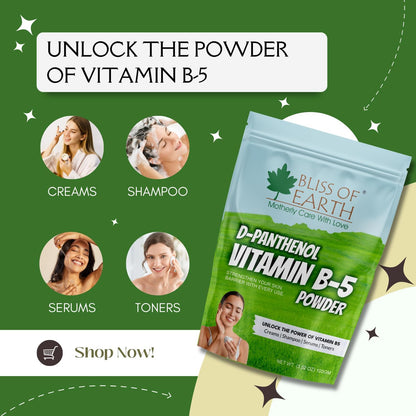 Bliss of Earth D Panthenol Vitamin B5 Powder | Pure & Natural | Skin Brightening, Scalp Hydration, Hair Powder | DIY Creams & Serums 100gm