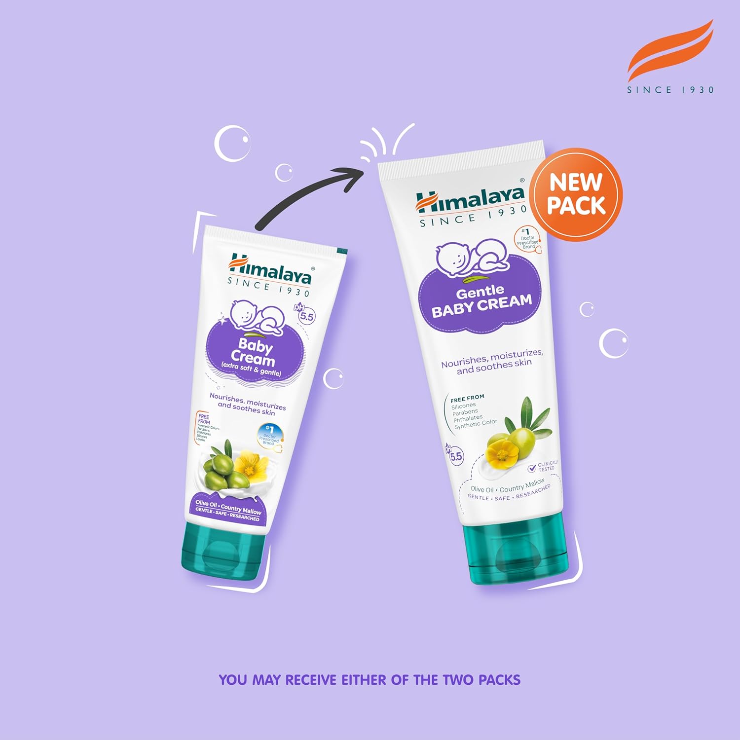Himalaya Gentle Baby Cream packaging on a purple background
