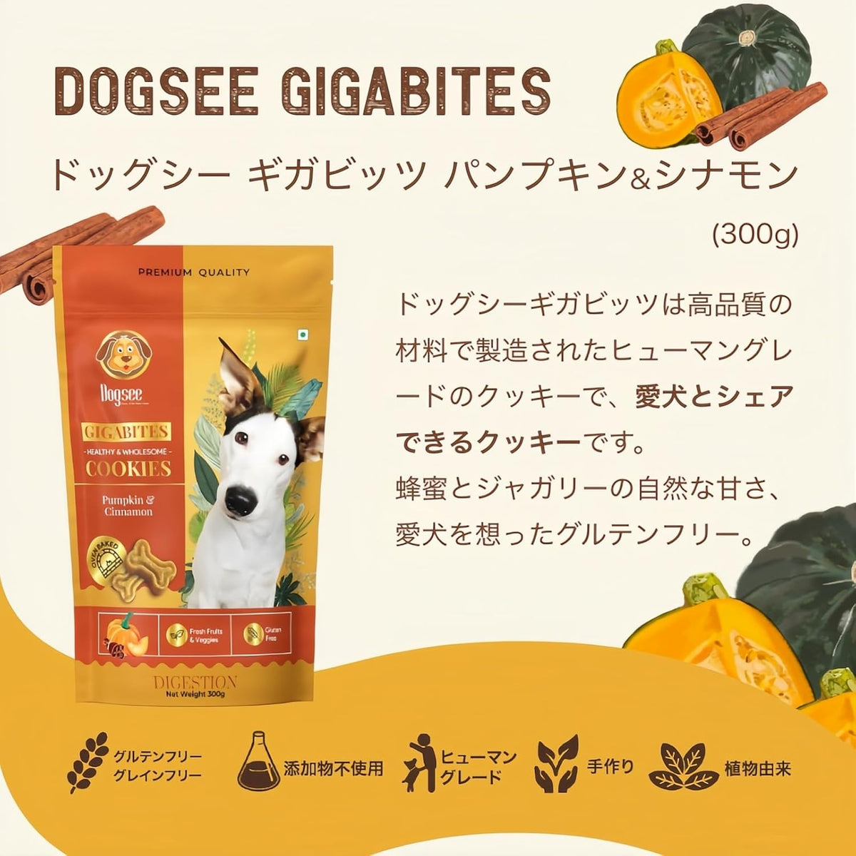 Dogsee Gigabites Cookies 300g – Pumpkin & Cinnamon Dog Biscuits for Adult Dogs & Puppies | Gluten-Free Vegetarian Treats | Crunchy Snacks for Training | Supports Digestion & Immunity Naturally