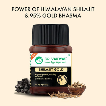 Dr. Vaidya’s Shilajit Gold Capsules for Men | Pure Himalayan Shuddha Shilajit, Ashwagandha, Swarna Bhasma, Gokshura & Fulvic Acid | Boosts Strength, Stamina, Energy & Vitality | 30 Capsules