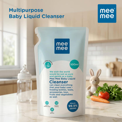 Mee Mee Liquid Cleanser 500 ml | Anti-Bacterial Formula Kills 99.9% Germs | For Bottles, Nipples, Accessories, Toys, Fruits & Vegetables | Alcohol-Free, One-Drop Cleaning, Dermatologically Tested