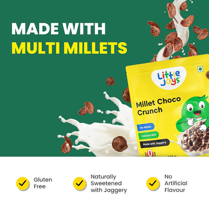 Little Joys Millet Choco Crunch | Healthy Breakfast Cereal for Kids | Made with Ragi, Jowar, Foxtail & Red Rice | No Maida, No Refined Sugar | Sweetened with Jaggery | 250gm