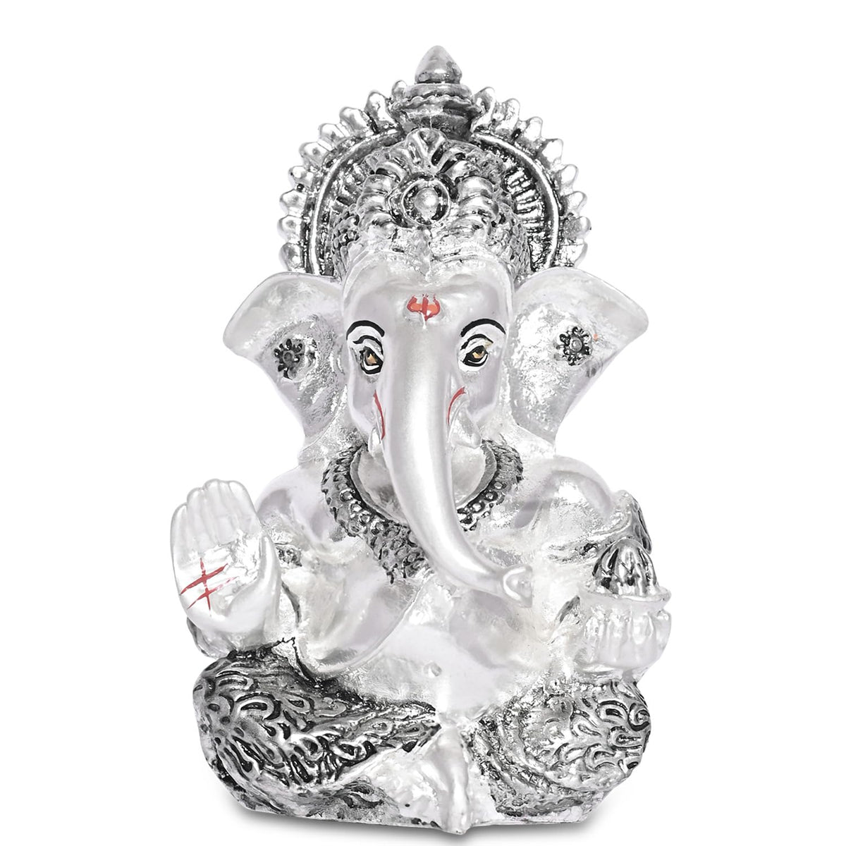999 Silver Plated Ganesha/Vinayaka/Vinayagar Idol for Home Decor Puja/Gifting/Ganesh Statue for Office Desk Puja Room Figurine Home & Office Decor 3.5 inches (8.89 x 5.08 cm)(Silver Matte)