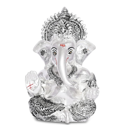 999 Silver Plated Ganesha/Vinayaka/Vinayagar Idol for Home Decor Puja/Gifting/Ganesh Statue for Office Desk Puja Room Figurine Home & Office Decor 3.5 inches (8.89 x 5.08 cm)(Silver Matte)