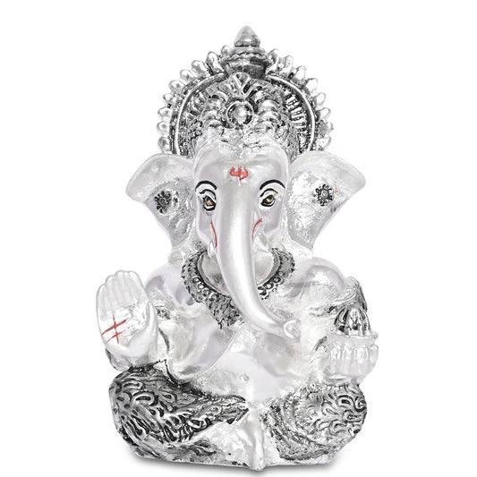 999 Silver Plated Ganesha/Vinayaka/Vinayagar Idol for Home Decor Puja/Gifting/Ganesh Statue for Office Desk Puja Room Figurine Home & Office Decor 3.5 inches (8.89 x 5.08 cm)(Silver Matte)