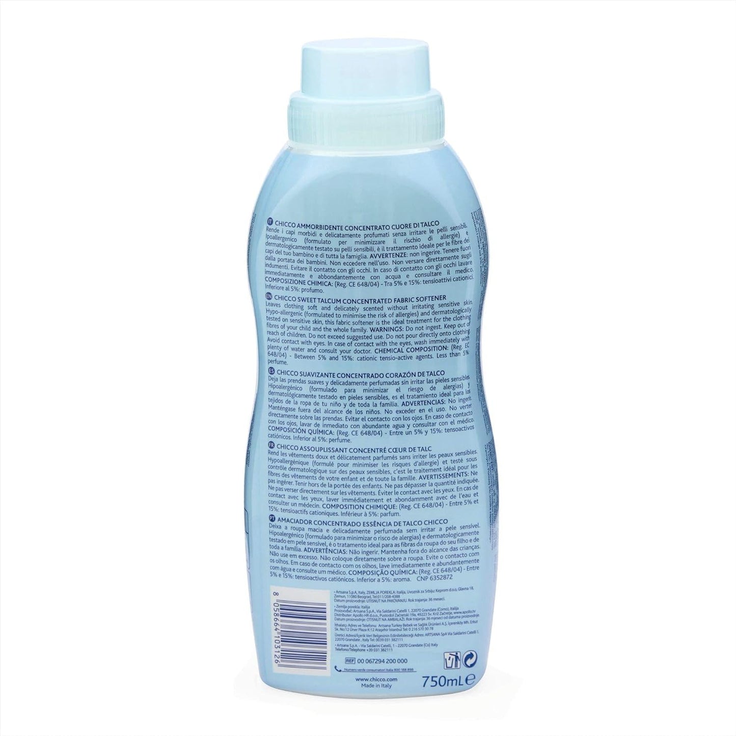 Chicco Baby Fabric Softener with New Odour Elimination Technology, Keeps Clothes Gentle, Fresh & Fragnant, Dermatologically Tested, Sweet Talcum (750ML)