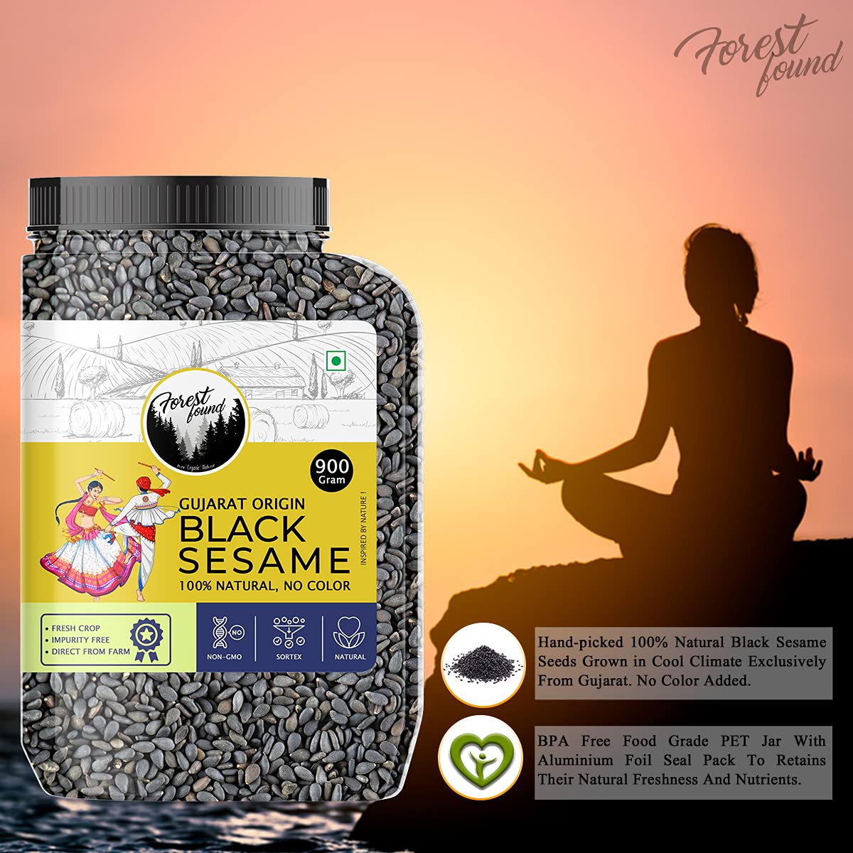Forest Found Natural Black Sesame Seeds (900g) – High Protein & Calcium Unhulled Kale Til | Fresh Crop Superfood for Hair Growth, Bone Health & Weight Loss