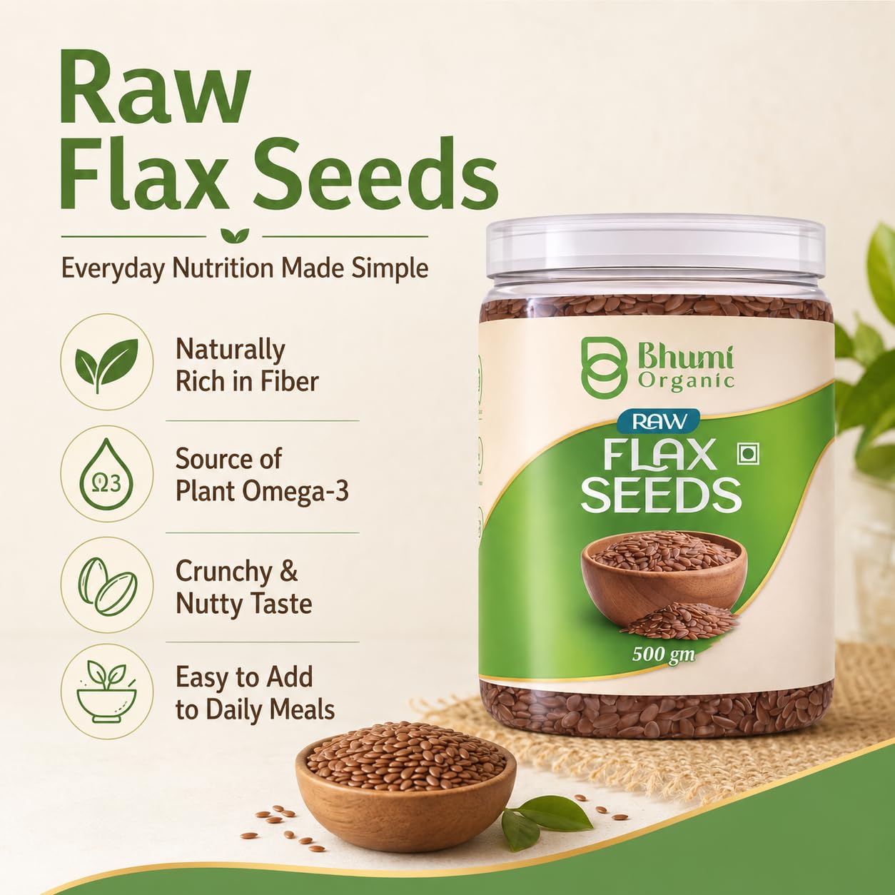 Bhumi Organic Flax Seeds 500g | Alsi Seeds, Raw Seeds for Eating, Source of Iron & Dietary Fibre, Rich in Protein