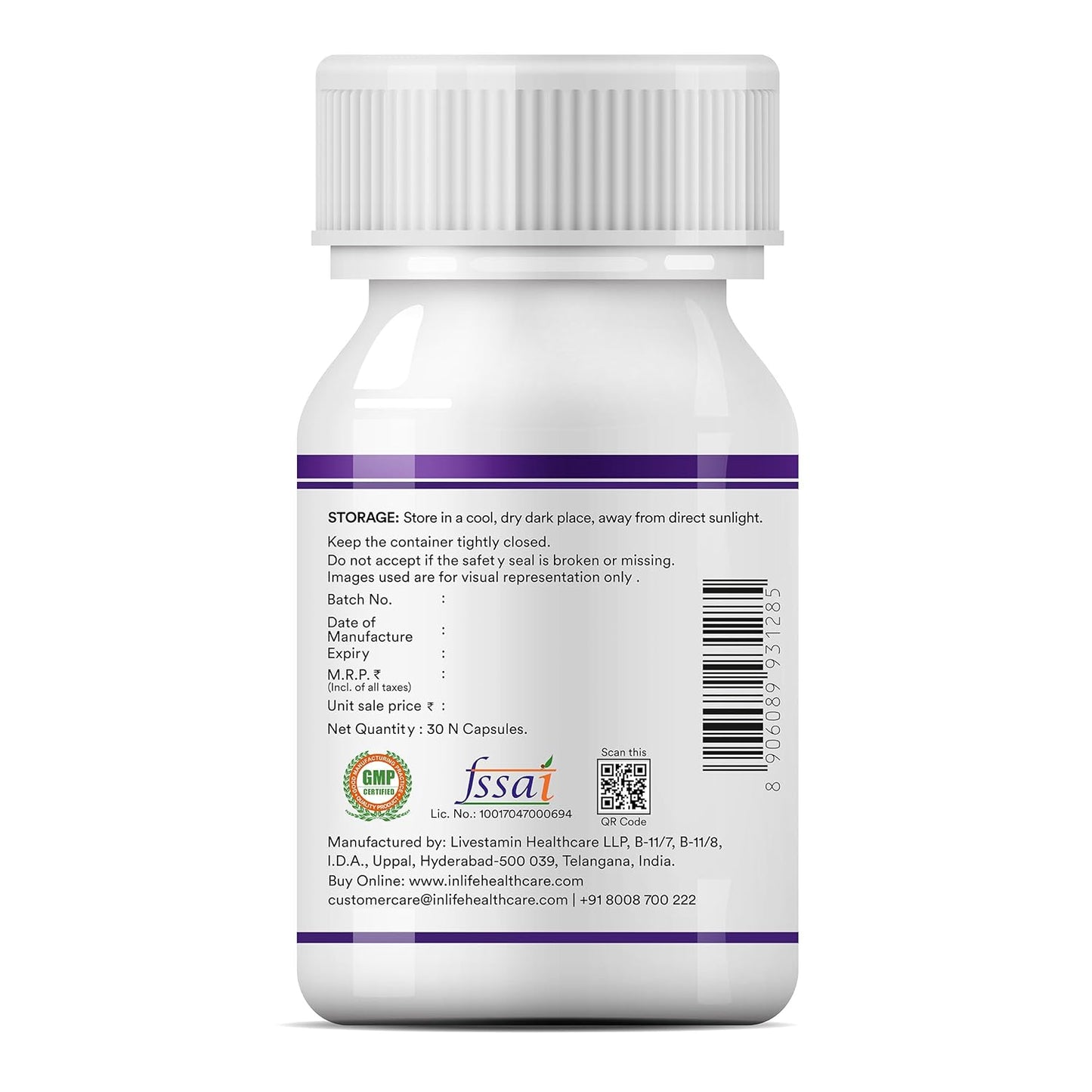 INLIFE L-Glutathione Reduced 500mg | Grape Seed Extract, Vitamin C, Hyaluronic Acid, Niacinamide, Vitamin E, Lycopene & Biotin | Antioxidant Complex for Skin & Immune Support - 30 Vegetarian Capsules (Pack of 1)