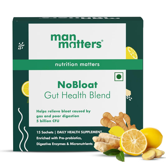Man Matters NoBloat Gut health Blend for Gut Health, Better Digestion & Immunity | Relieves Bloating & Improves Metabolism | 5 Billion CFU | 15 Sachets