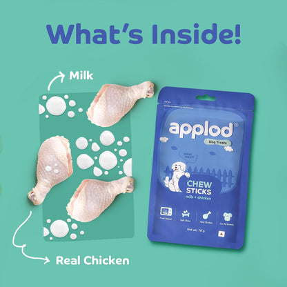 Applod Soft Milk & Chicken Chew Sticks for Puppies & Adult Dogs | Soft & Chewy Training Treats for All Breeds | Healthy Easy-to-Chew Dog Snacks | 70g