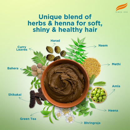 Bowl of brown paste with herbs and henna on a green background