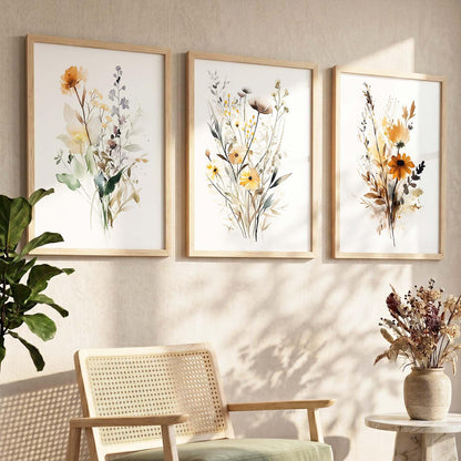 Home Decor Floral Painting Decorative Modern Wall Art poster With Frame For Living Room Bed Room Hotel Wall Decor Digital Reprint Set of 3 (10X13 inch)