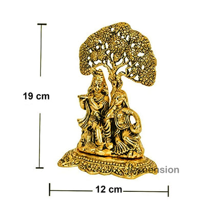 Metal Radha Krishna Idol Decorative Showpiece Statue for Puja Room Home Decor Office Desk Decoration Gift Items (7 x 6 Inches) Gold