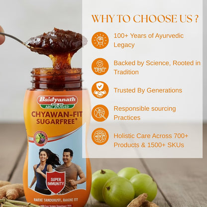 Baidyanath Jhansi Chyawan-fit Sugarfree Chyawanprash 1 Kg Enriched With Ashwagandha, Amla & Kesar, 35 Ayurvedic Herbs Boosts Physical Strength, Energy & Immunity