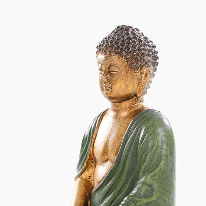 PURE HOME + LIVING Dark Green Antique Gold Polyresin Sitting Buddha - Small|Polyresin Decorative Statue for Home, Living Room, Office & Meditation Space|Peaceful Decor & Gift Item (Pack of 1)