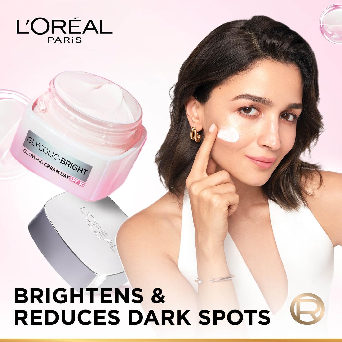 L'Oreal Paris Glycolic Bright Glowing Day Cream, Overnight Brightening Cream, Glycolic Acid in Gel-Like Cream Texture, that Visbily Minimizes Spots & Reveals Glowing skin, 50ml
